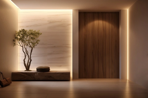 Trockenbaudecke mit warmer LED-Lichtfuge an der Wandkante