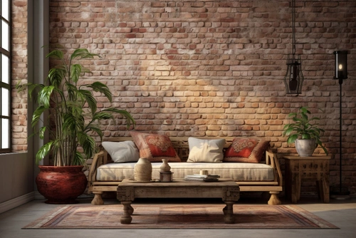 Frisch renoviertes Wohnzimmer mit warmer Wandfarbe, Pflanze und Leselampe